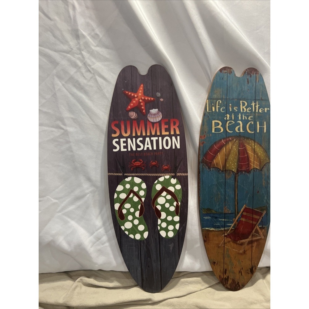 2 Surfboard Wall Decor 17 x6.5 Inch Wooden Beach Theme Wall Hanging Sign‎